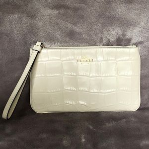 Coach Embossed Croc Large Wristlet Chalk White